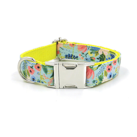 KFX-5513789 Yellow Midsummer Garden Dog Leash and Collar Set for Medium to Large Dogs, Durable Polyester Material