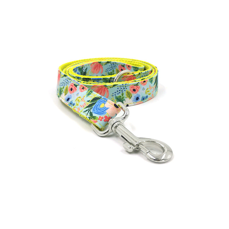KFX-5513789 Yellow Midsummer Garden Dog Leash and Collar Set for Medium to Large Dogs, Durable Polyester Material