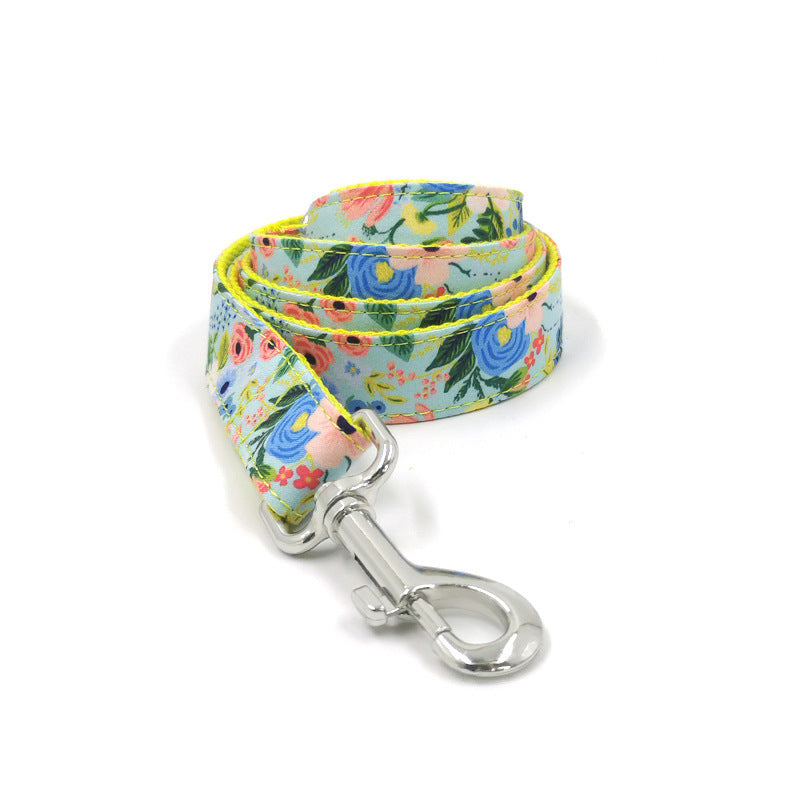 KFX-5513789 Yellow Midsummer Garden Dog Leash and Collar Set for Medium to Large Dogs, Durable Polyester Material