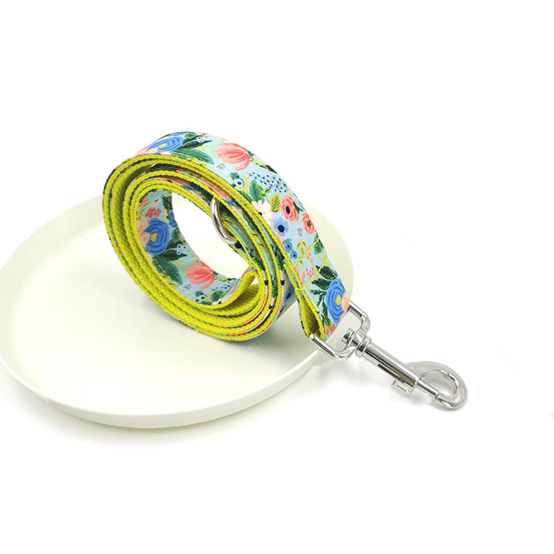 KFX-5513789 Yellow Midsummer Garden Dog Leash and Collar Set for Medium to Large Dogs, Durable Polyester Material