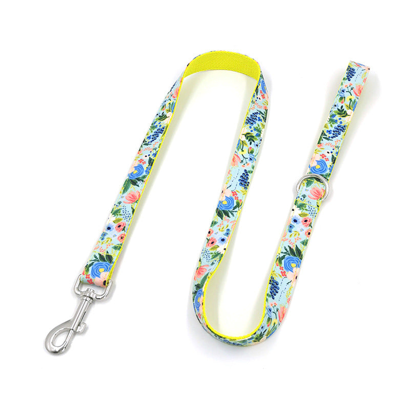KFX-5513789 Yellow Midsummer Garden Dog Leash and Collar Set for Medium to Large Dogs, Durable Polyester Material
