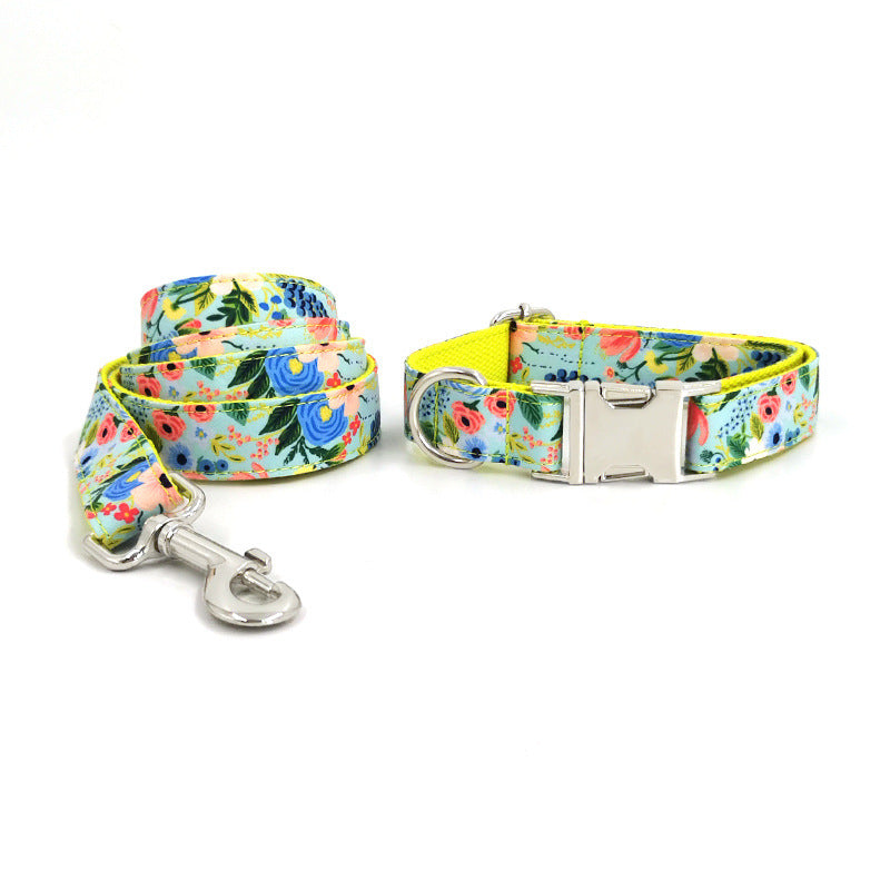 KFX-5513789 Yellow Midsummer Garden Dog Leash and Collar Set for Medium to Large Dogs, Durable Polyester Material