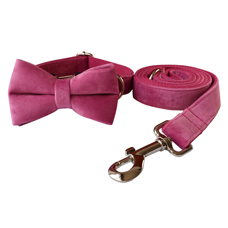 KFX-5517629 Rose Red Velvet Dog Collar with Rope and Bow Accessory Set