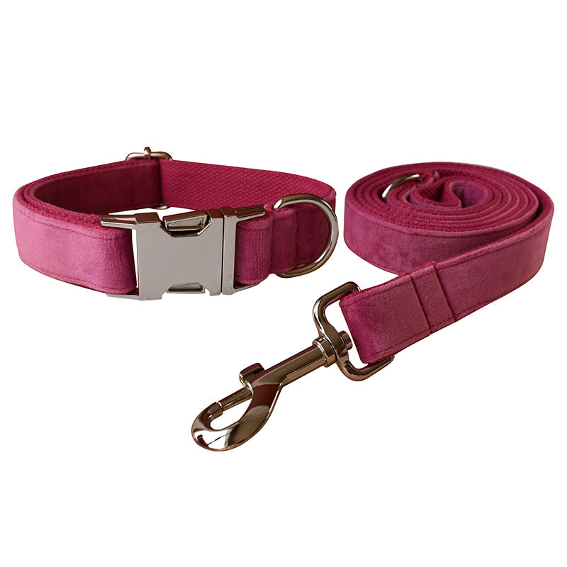 KFX-5517629 Rose Red Velvet Dog Collar with Rope and Bow Accessory Set