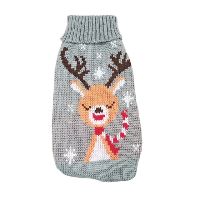 KFX-5519549 Cozy Knitted Wool Turtleneck Sweater for Pets - Christmas Maple Snowflake Design
