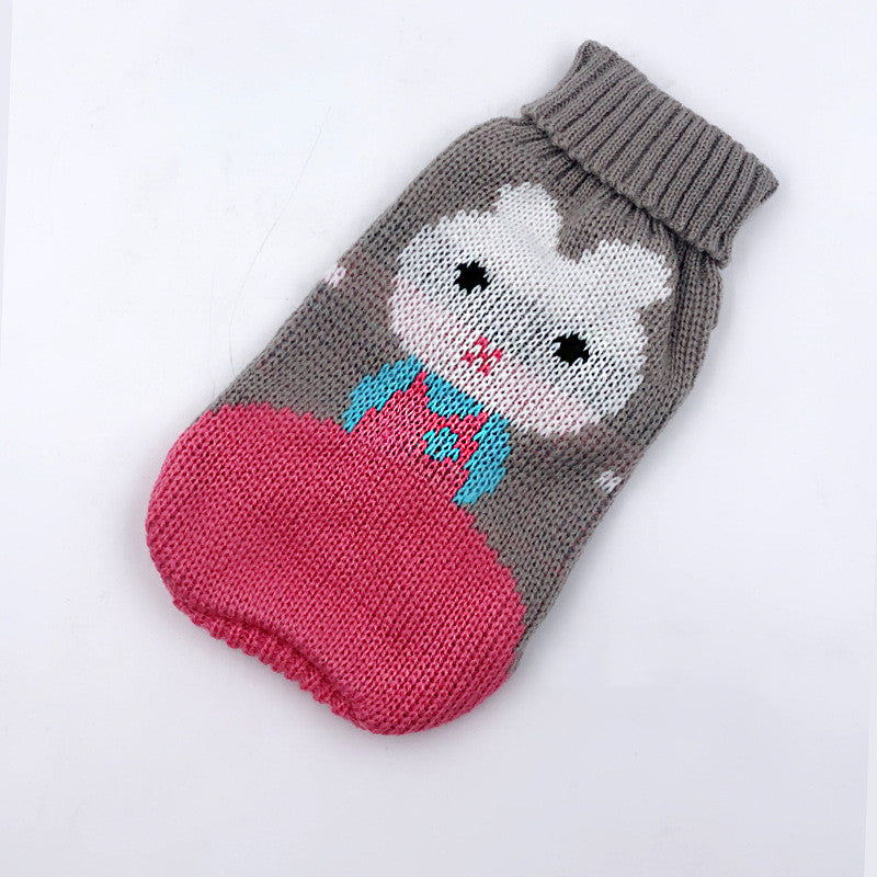 KFX-5519549 Cozy Knitted Wool Turtleneck Sweater for Pets - Christmas Maple Snowflake Design