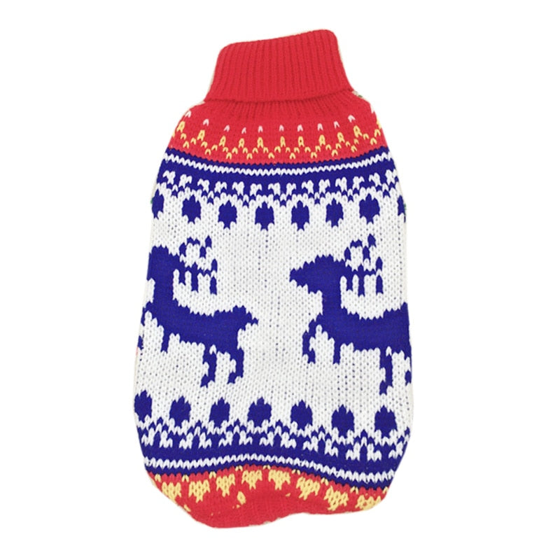 KFX-5519549 Cozy Knitted Wool Turtleneck Sweater for Pets - Christmas Maple Snowflake Design