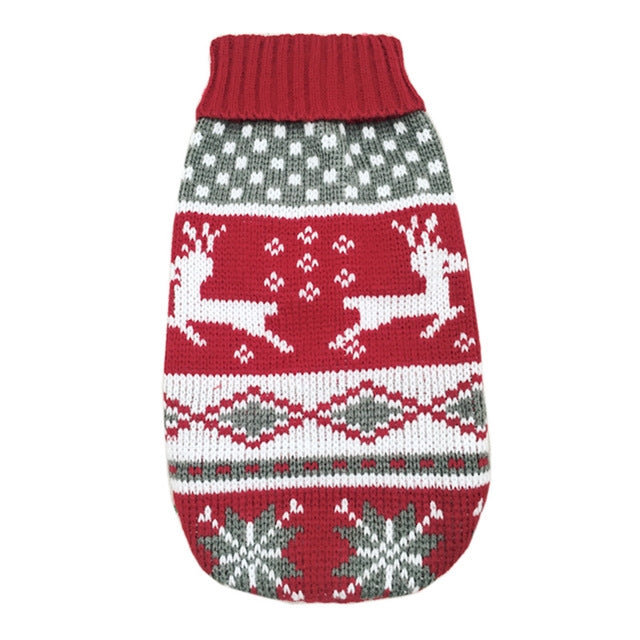 KFX-5519549 Cozy Knitted Wool Turtleneck Sweater for Pets - Christmas Maple Snowflake Design
