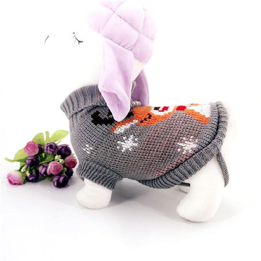 KFX-5519549 Cozy Knitted Wool Turtleneck Sweater for Pets - Christmas Maple Snowflake Design