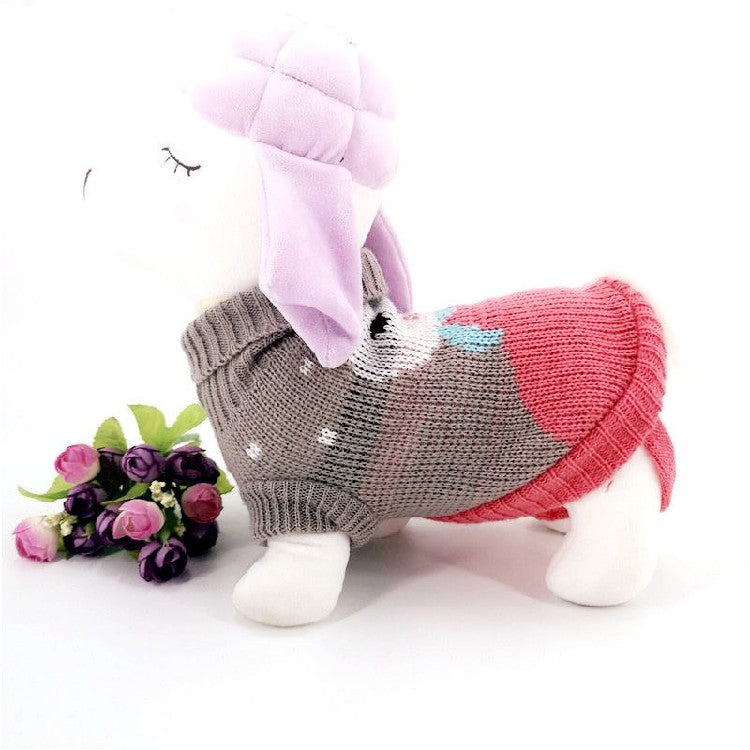 KFX-5519549 Cozy Knitted Wool Turtleneck Sweater for Pets - Christmas Maple Snowflake Design