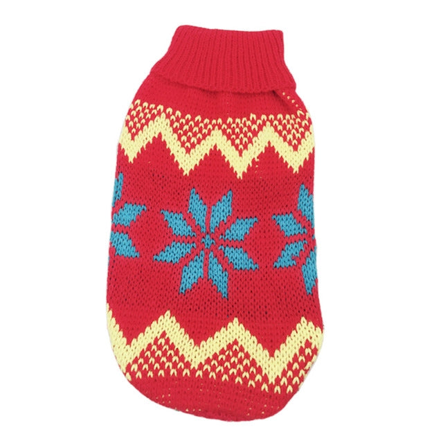 KFX-5519549 Cozy Knitted Wool Turtleneck Sweater for Pets - Christmas Maple Snowflake Design