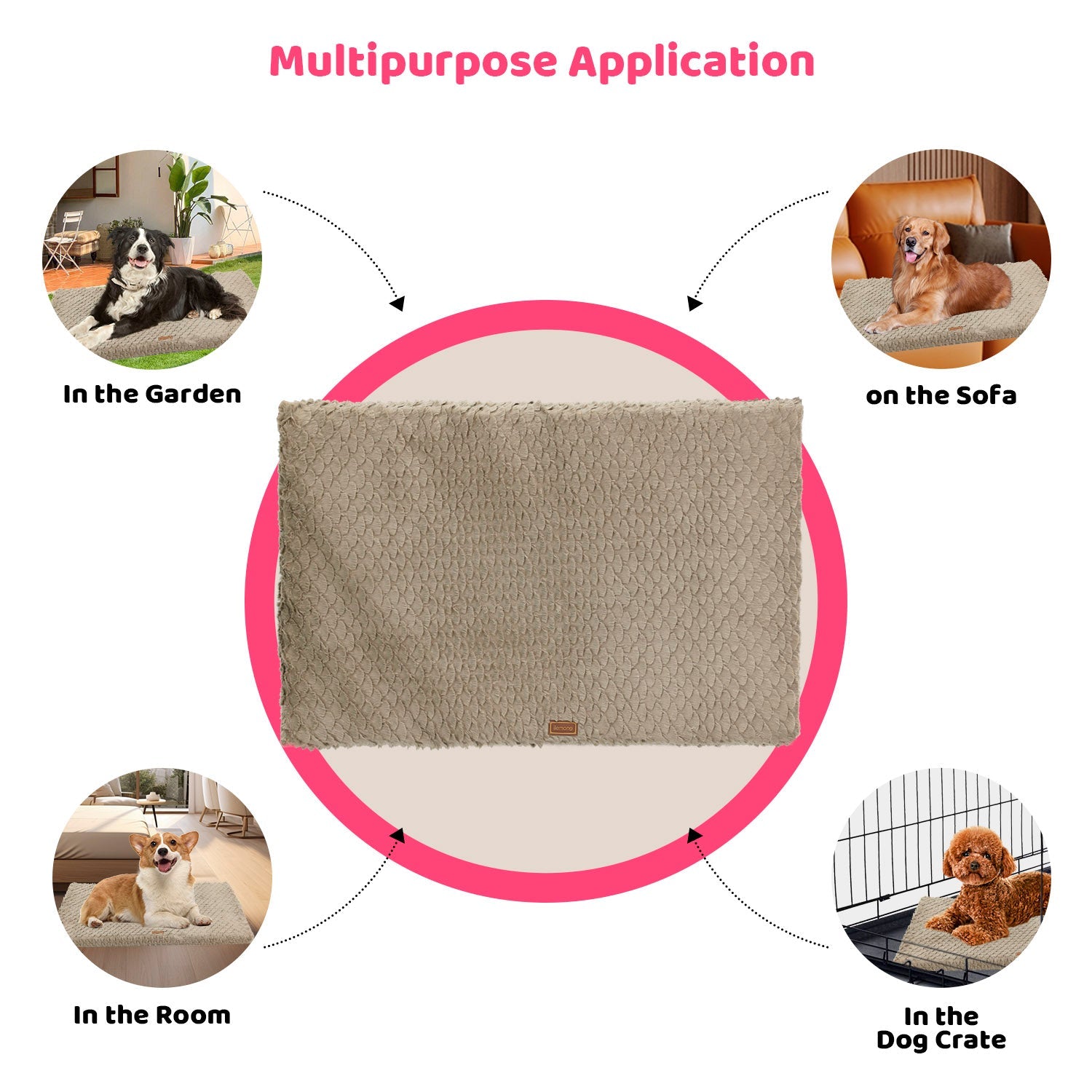 KFX-5520189 Ultra Soft Plush Dog Bed with Removable Washable Cover - Anti-Slip Mat for Medium to Large Pets, All-Season Comfort
