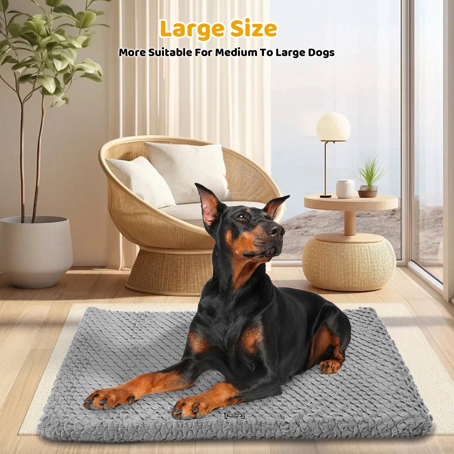 KFX-5520189 Ultra Soft Plush Dog Bed with Removable Washable Cover - Anti-Slip Mat for Medium to Large Pets, All-Season Comfort