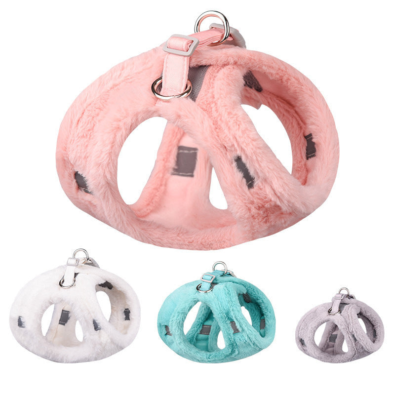 KFX-5520829 Plush Warm Vest with Leash for Dogs - Adjustable Sizes in Blue, Pink, White, Gray
