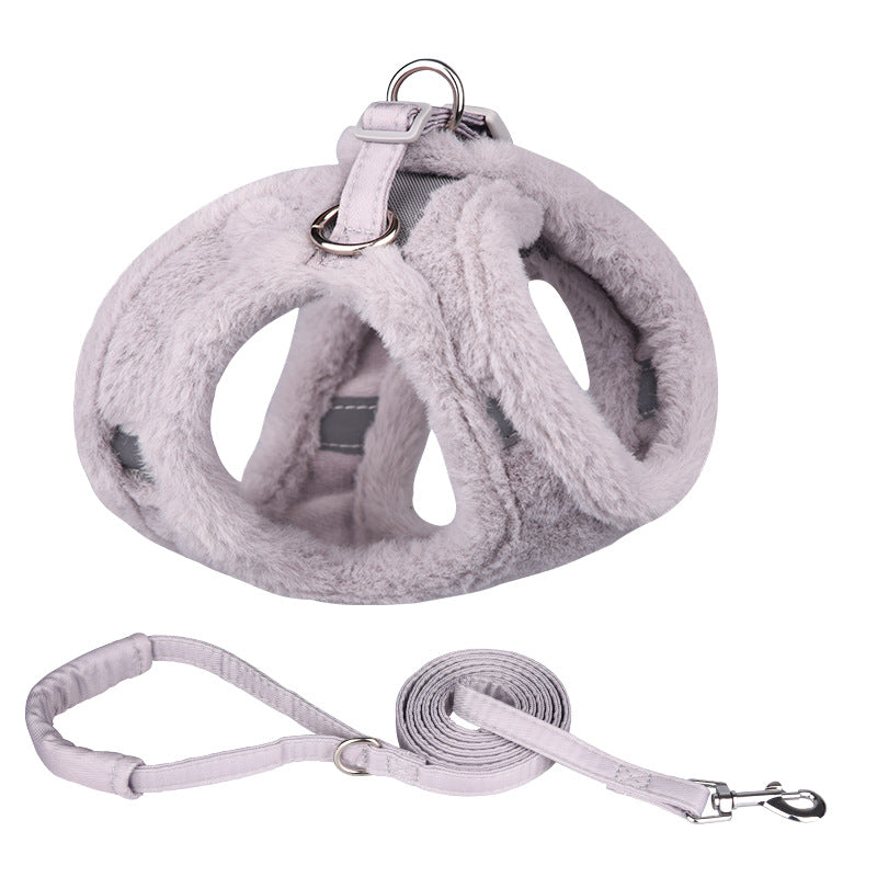 KFX-5520829 Plush Warm Vest with Leash for Dogs - Adjustable Sizes in Blue, Pink, White, Gray