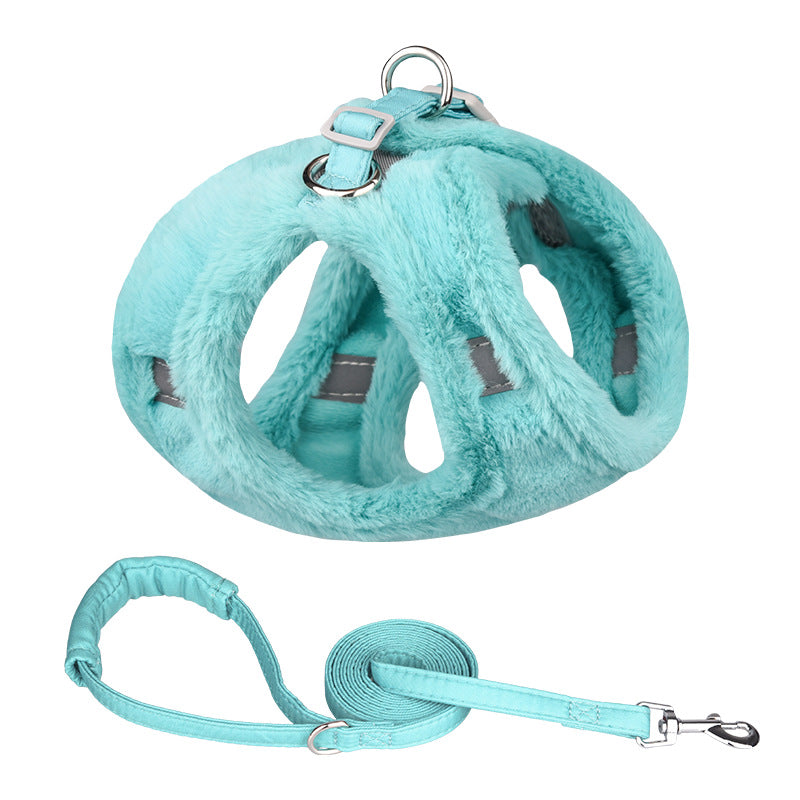KFX-5520829 Plush Warm Vest with Leash for Dogs - Adjustable Sizes in Blue, Pink, White, Gray