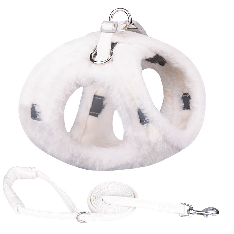 KFX-5520829 Plush Warm Vest with Leash for Dogs - Adjustable Sizes in Blue, Pink, White, Gray