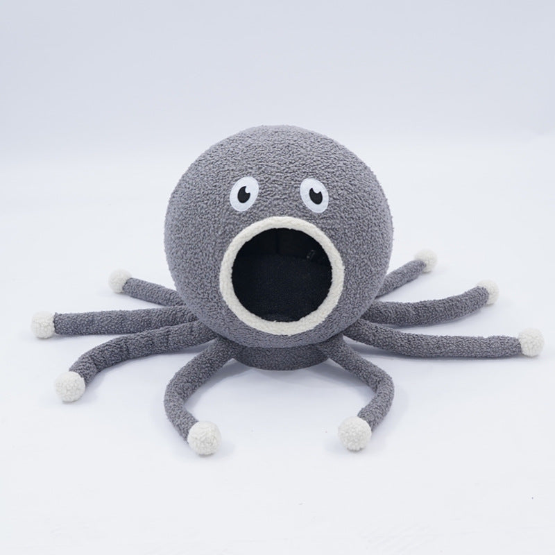 KFX-5521597 Plush Octopus Shaped Pet Nest for Cats, Cozy and Spacious Design, 40x40x42cm