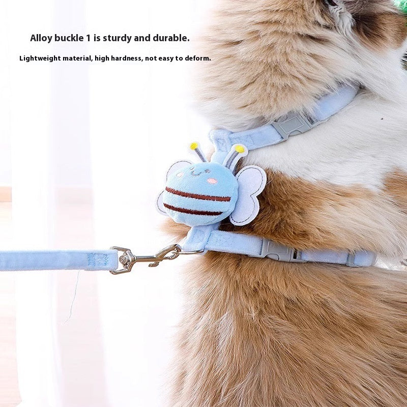 KFX-5523005 Adjustable Bee Shape Cat Harness with Rope - Pink, Yellow, Blue in Sizes S and M