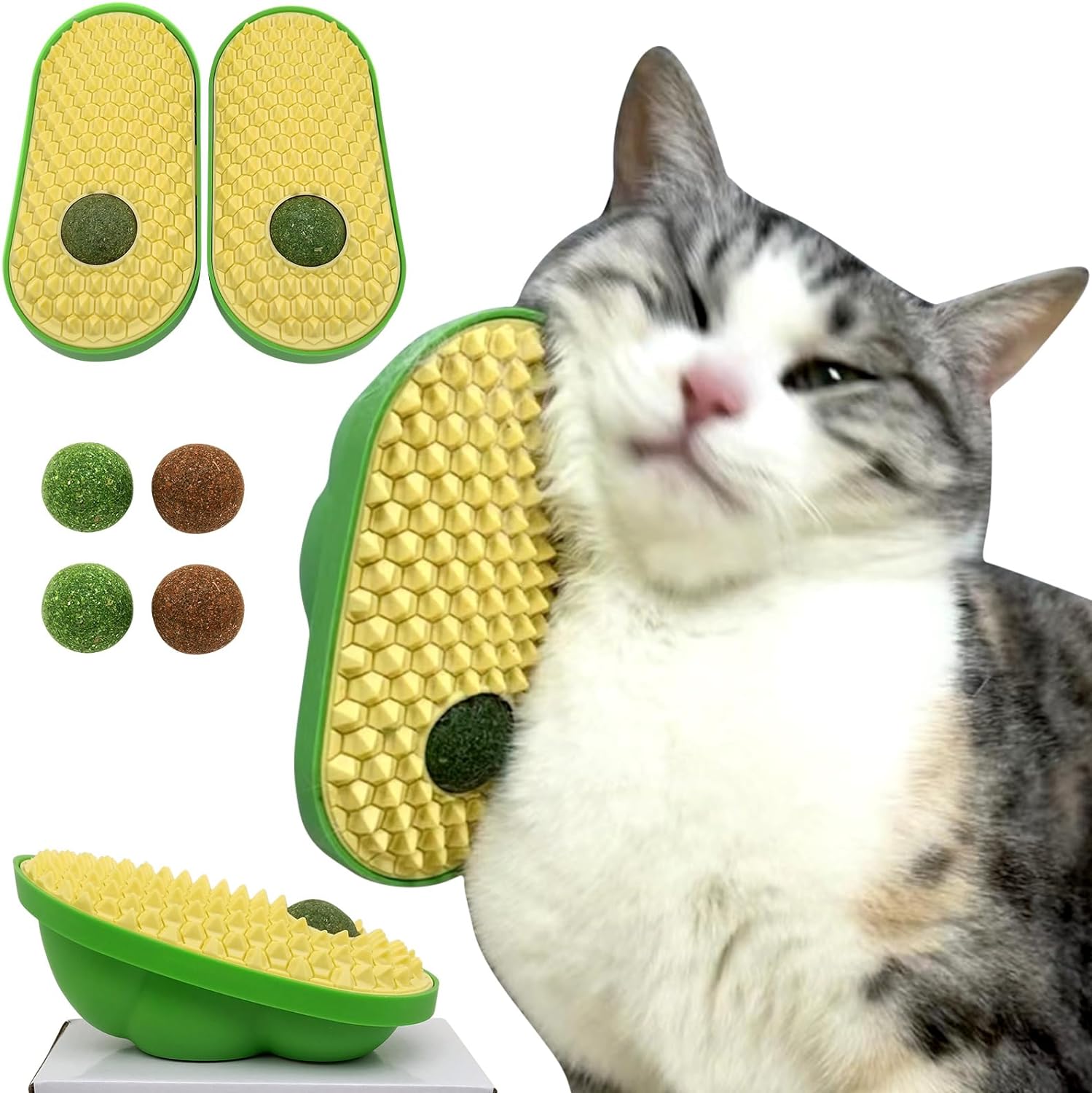 KFX-5524797 Wall-Mounted Catnip Toy Balls with Massage Brush and Self-Grooming Features for Indoor Cats