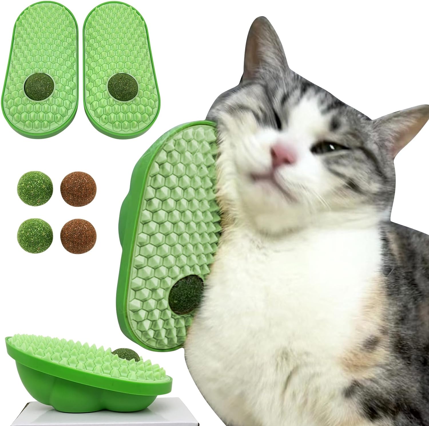 KFX-5524797 Wall-Mounted Catnip Toy Balls with Massage Brush and Self-Grooming Features for Indoor Cats