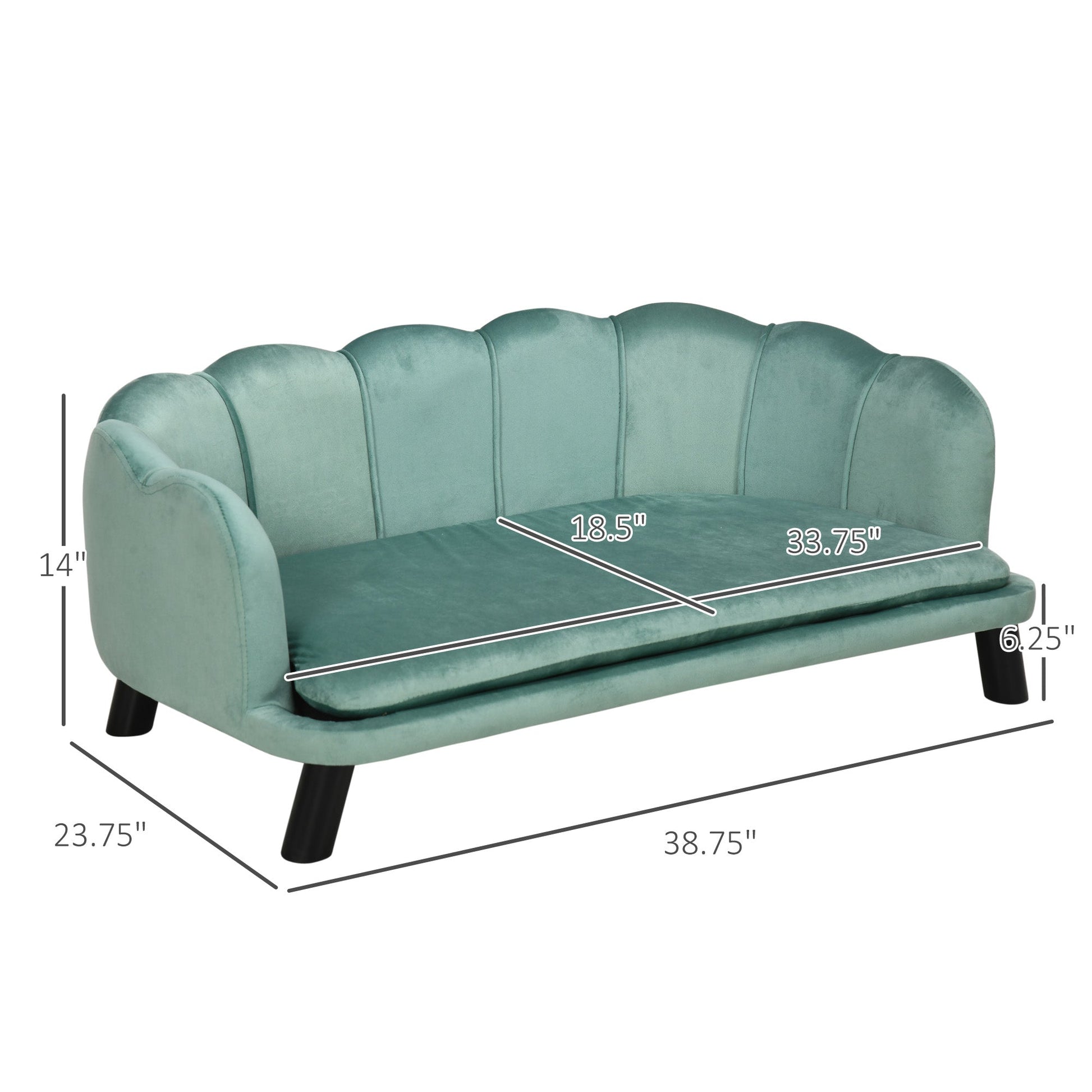 KFX-5525949 Elegant Velvet Pet Sofa for Medium to Large Dogs with Solid Wood Legs, Removable Cushion, Green