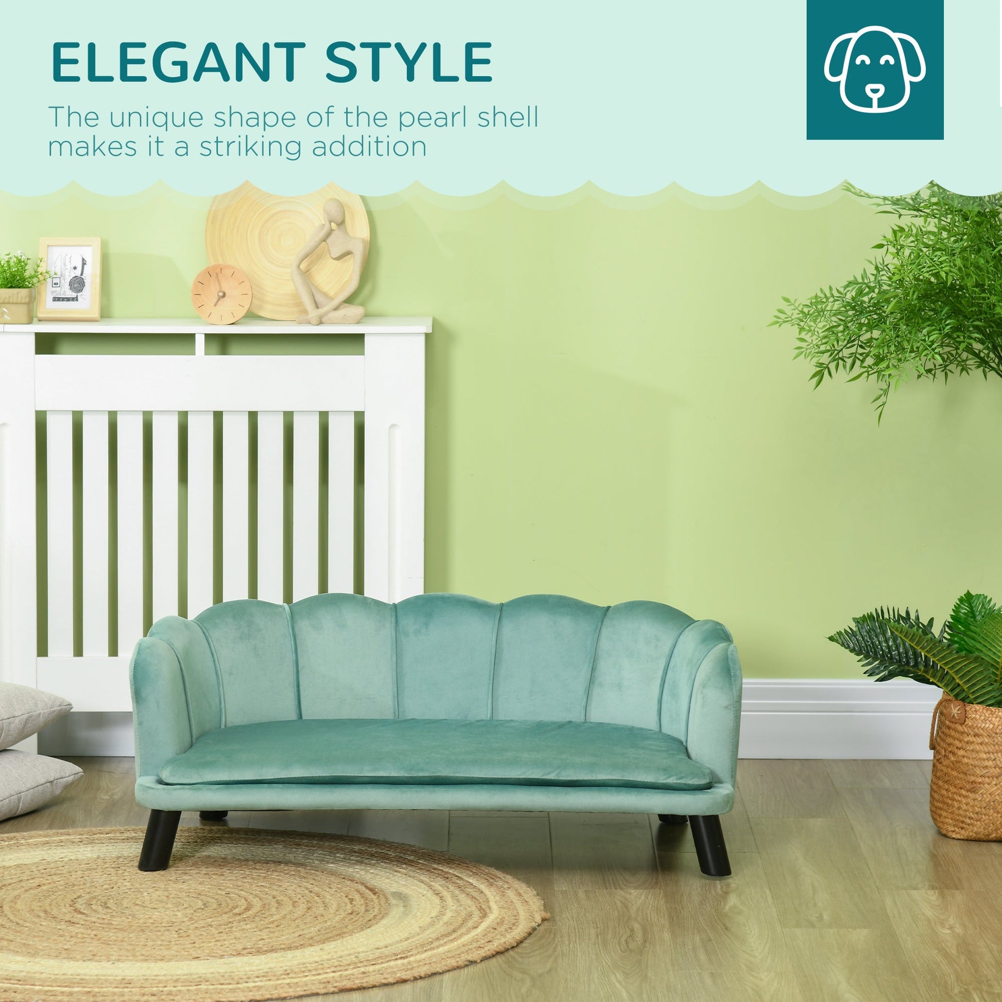 KFX-5525949 Elegant Velvet Pet Sofa for Medium to Large Dogs with Solid Wood Legs, Removable Cushion, Green