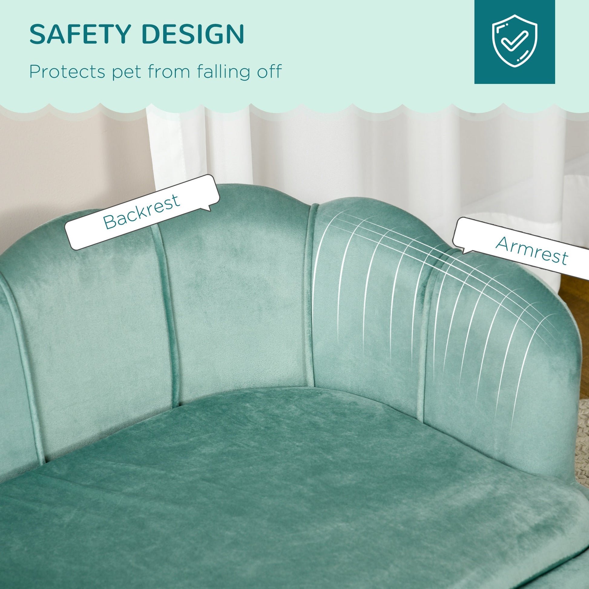 KFX-5525949 Elegant Velvet Pet Sofa for Medium to Large Dogs with Solid Wood Legs, Removable Cushion, Green