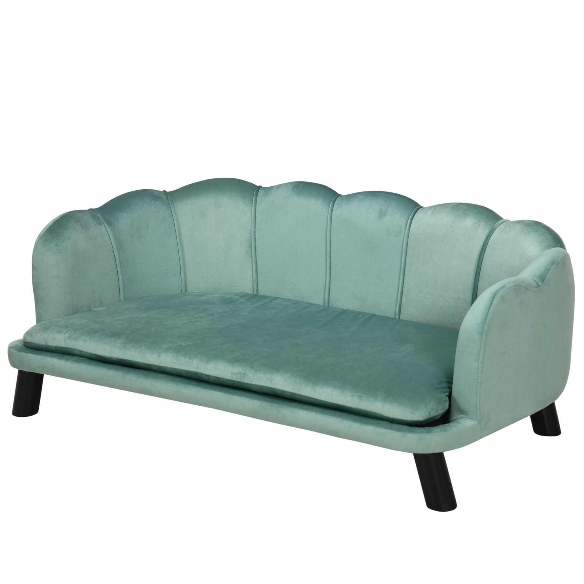 KFX-5525949 Elegant Velvet Pet Sofa for Medium to Large Dogs with Solid Wood Legs, Removable Cushion, Green