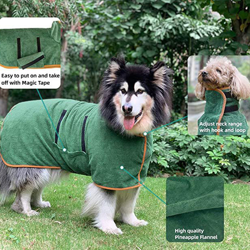 KFX-5526973 Fast-Drying Microfiber Pet Bathrobe – Adjustable Absorbent Grooming Coat for Dogs of All Sizes