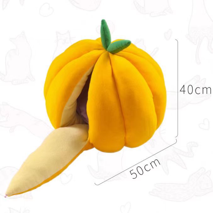 KFX-5527357 Cozy Pumpkin Nest Cat Bed for Deep Winter Sleep - Semi-Enclosed Pet Sleeping Bag for Cats and Small Animals