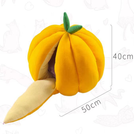 KFX-5527357 Cozy Pumpkin Nest Cat Bed for Deep Winter Sleep - Semi-Enclosed Pet Sleeping Bag for Cats and Small Animals
