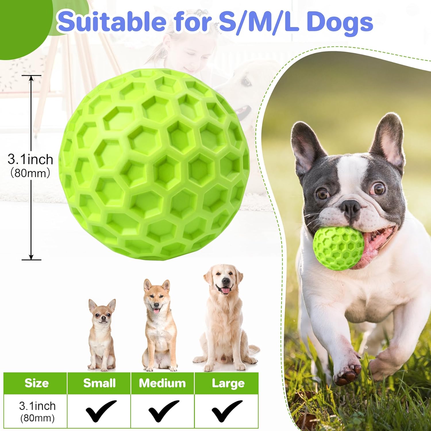 KFX-5528765 Indestructible Squeaky Dog Ball for Aggressive Chewers - Waterproof, Teeth Cleaning Interactive Chew Toy for Large Breeds