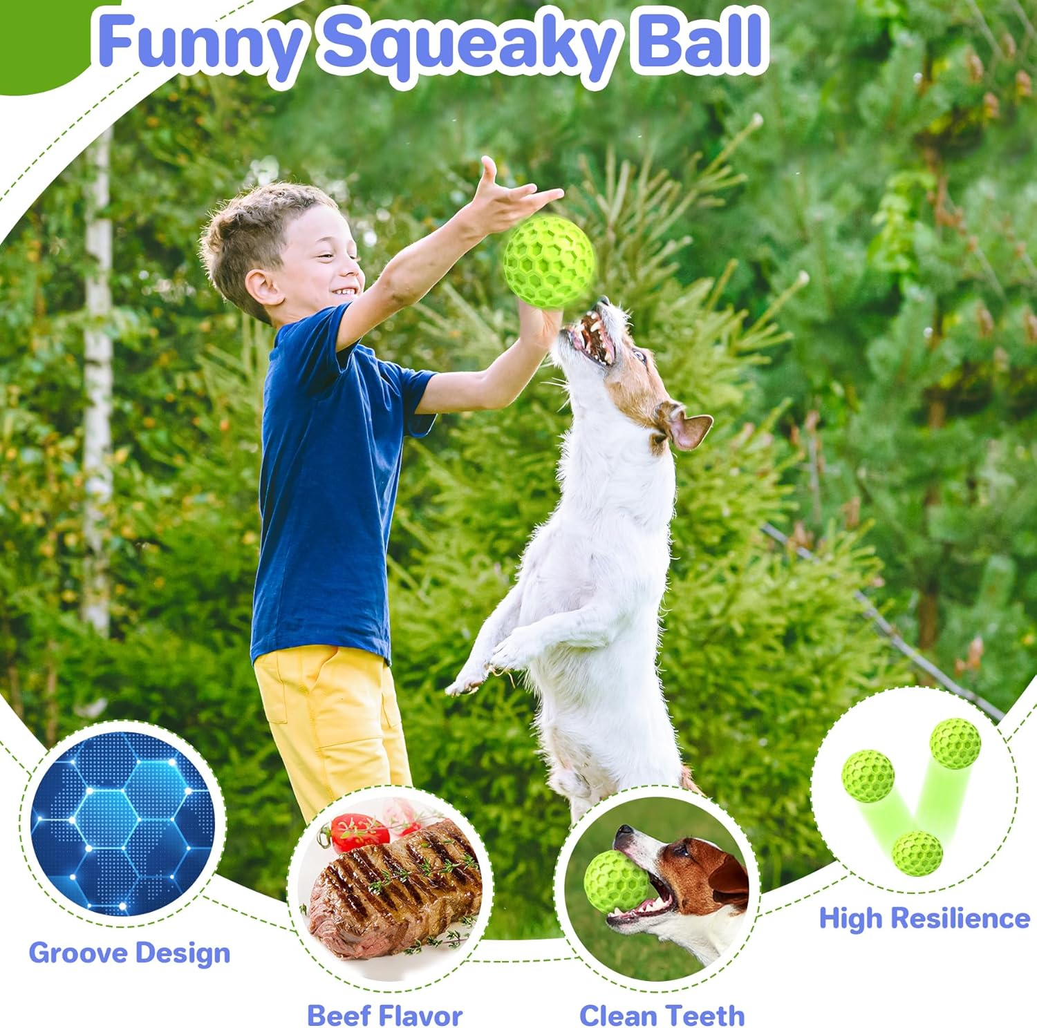 KFX-5528765 Indestructible Squeaky Dog Ball for Aggressive Chewers - Waterproof, Teeth Cleaning Interactive Chew Toy for Large Breeds
