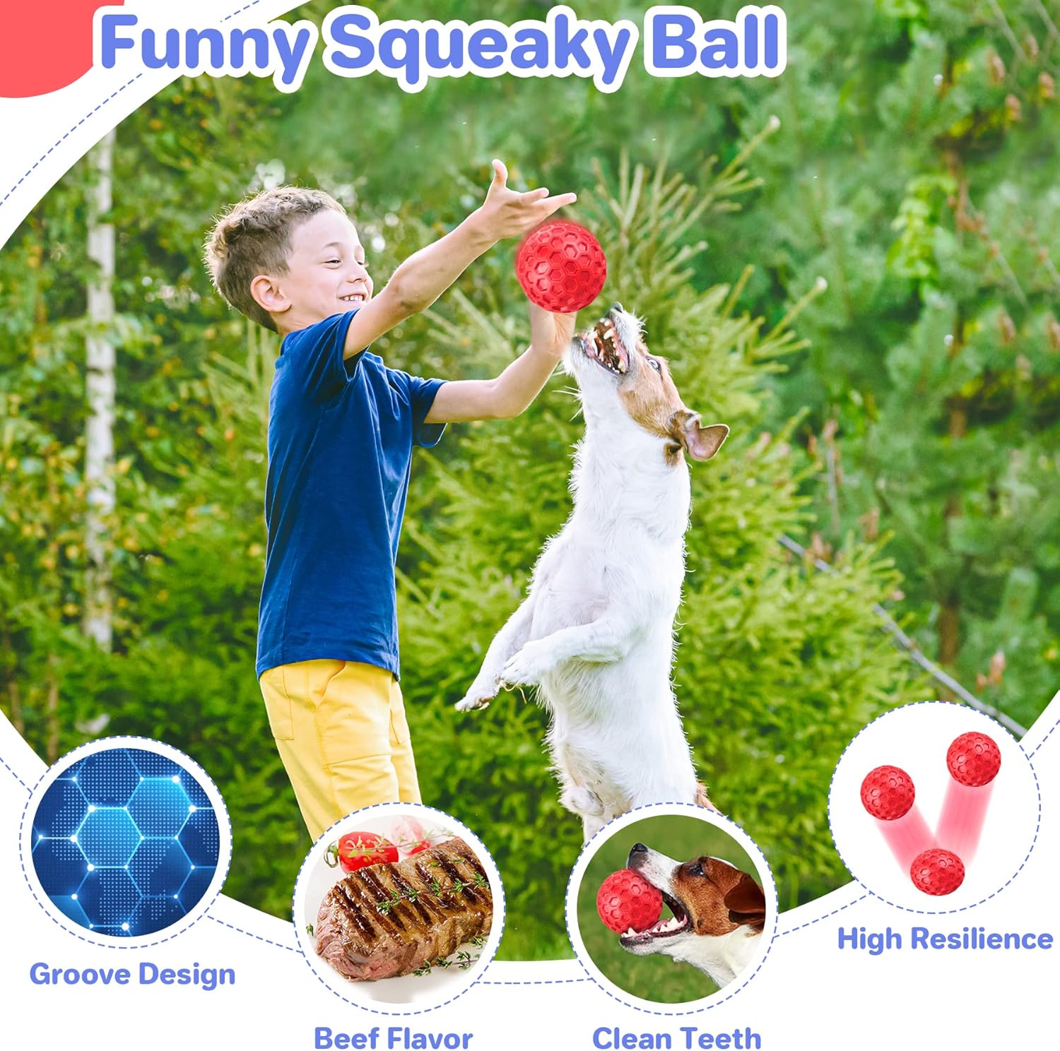 KFX-5528765 Indestructible Squeaky Dog Ball for Aggressive Chewers - Waterproof, Teeth Cleaning Interactive Chew Toy for Large Breeds