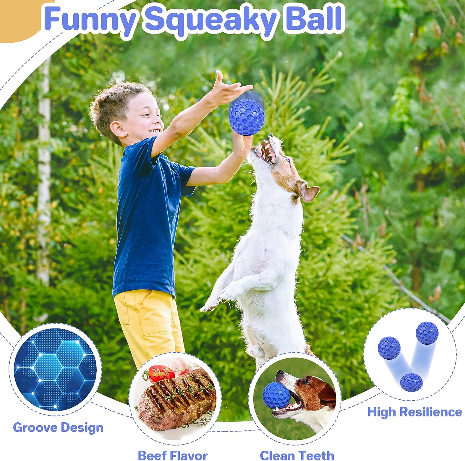 KFX-5528765 Indestructible Squeaky Dog Ball for Aggressive Chewers - Waterproof, Teeth Cleaning Interactive Chew Toy for Large Breeds