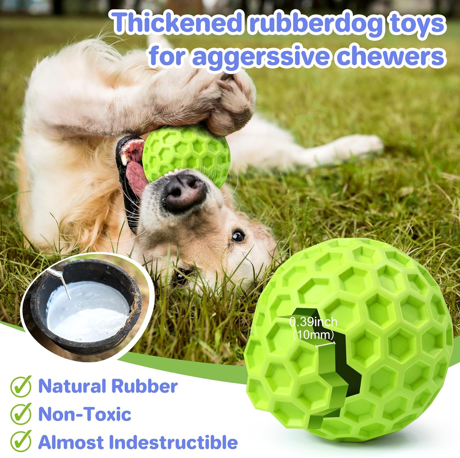 KFX-5528765 Indestructible Squeaky Dog Ball for Aggressive Chewers - Waterproof, Teeth Cleaning Interactive Chew Toy for Large Breeds