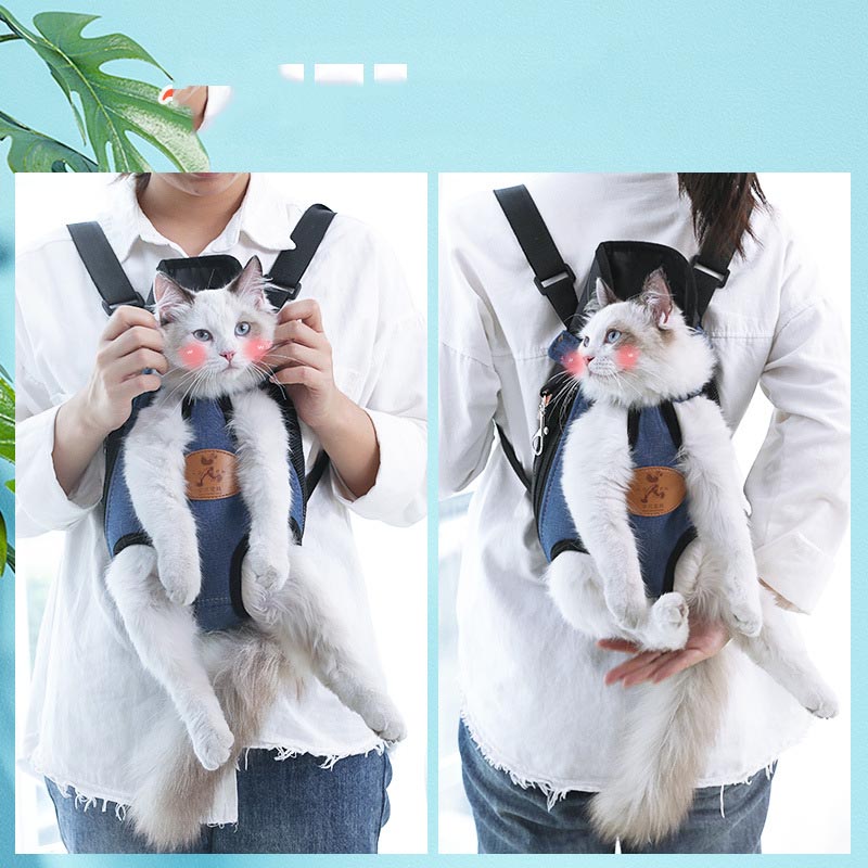KFX-5529533 Fashionable Denim & Quilted Pet Carrying Chest Bag for Cats - M, L, XL Sizes Available