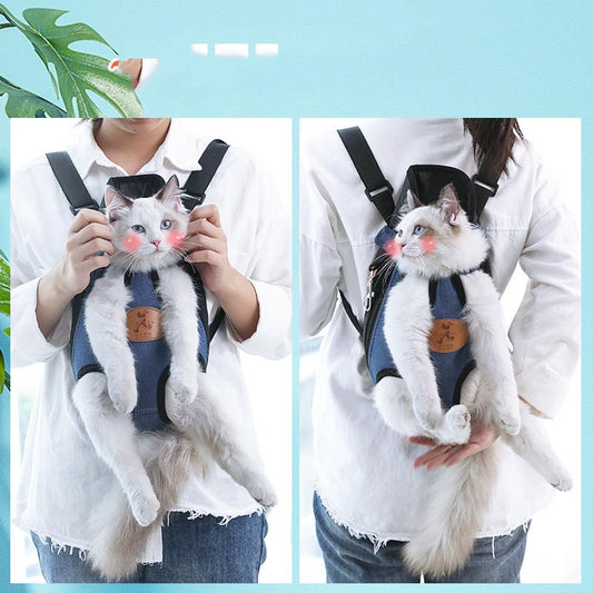 KFX-5529533 Fashionable Denim & Quilted Pet Carrying Chest Bag for Cats - M, L, XL Sizes Available