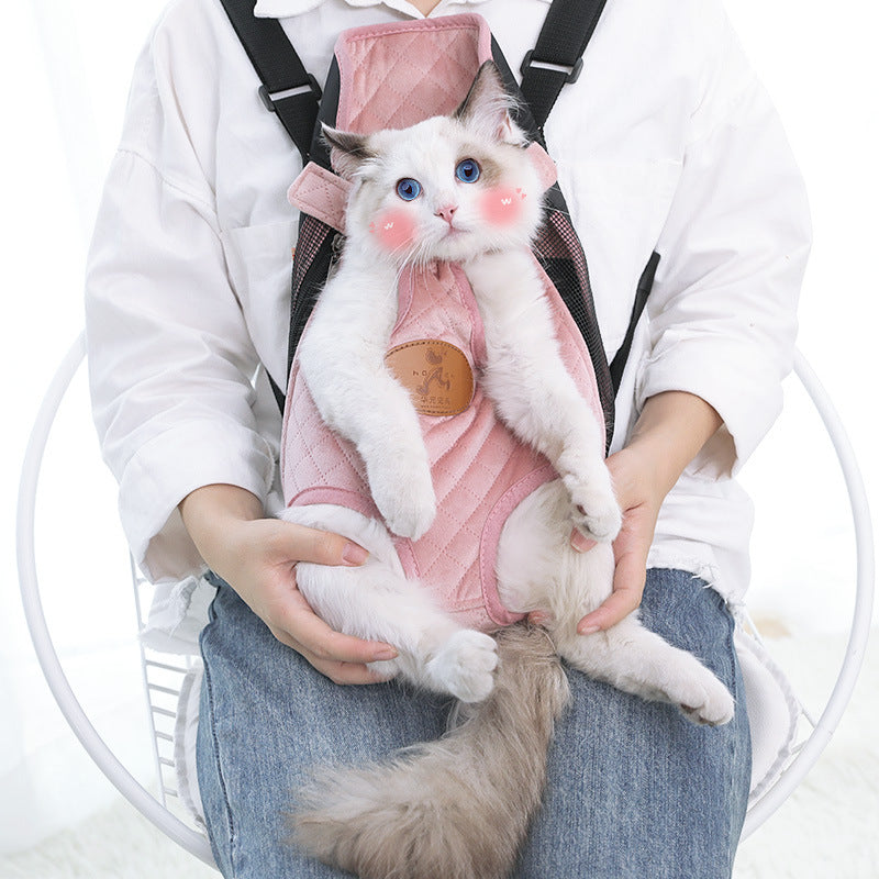 KFX-5529533 Fashionable Denim & Quilted Pet Carrying Chest Bag for Cats - M, L, XL Sizes Available