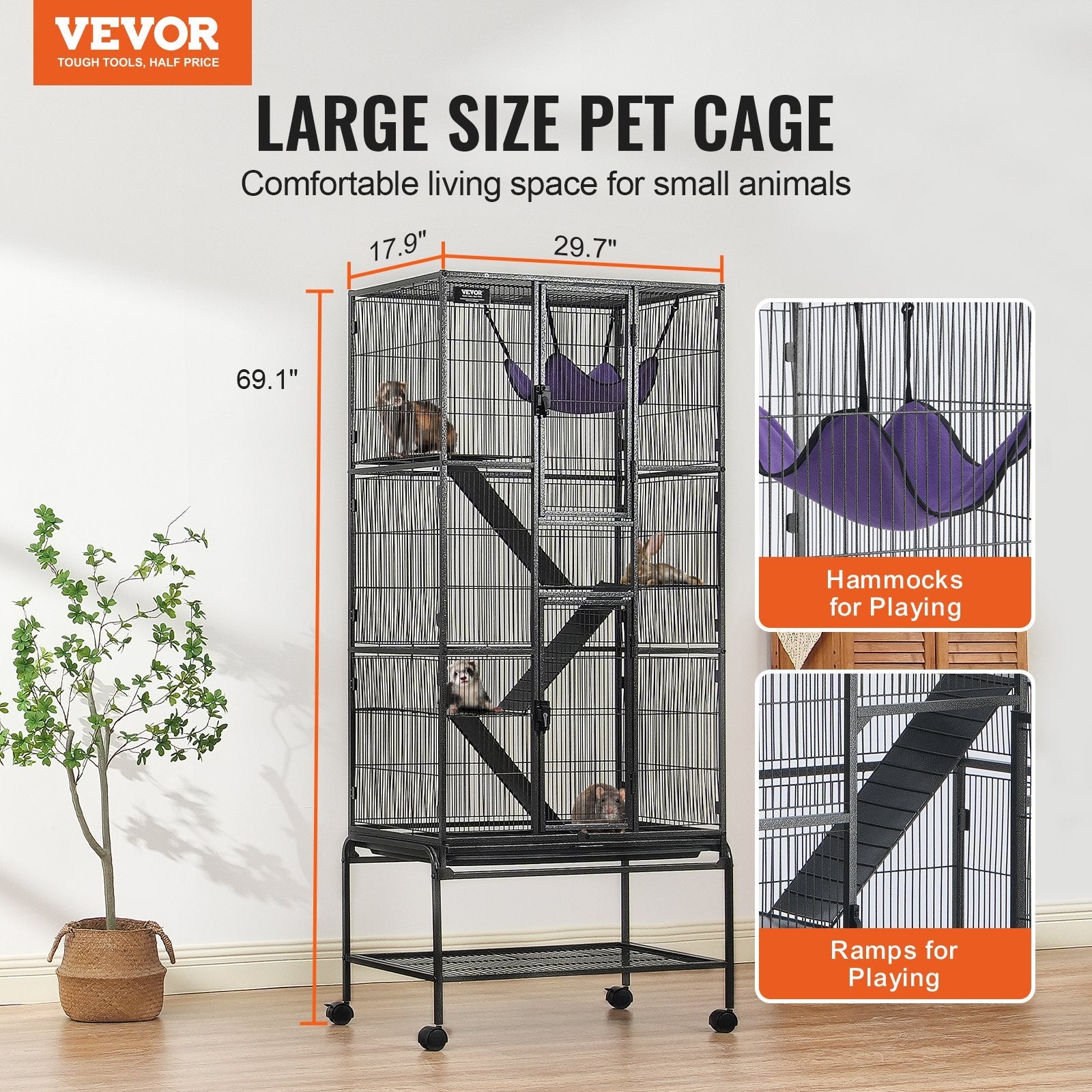 KFX-5530941 4-Tier Rolling Metal Ferret Cage with Platforms, Ramps, and Removable Tray