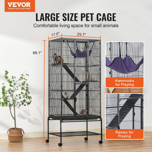 KFX-5530941 4-Tier Rolling Metal Ferret Cage with Platforms, Ramps, and Removable Tray