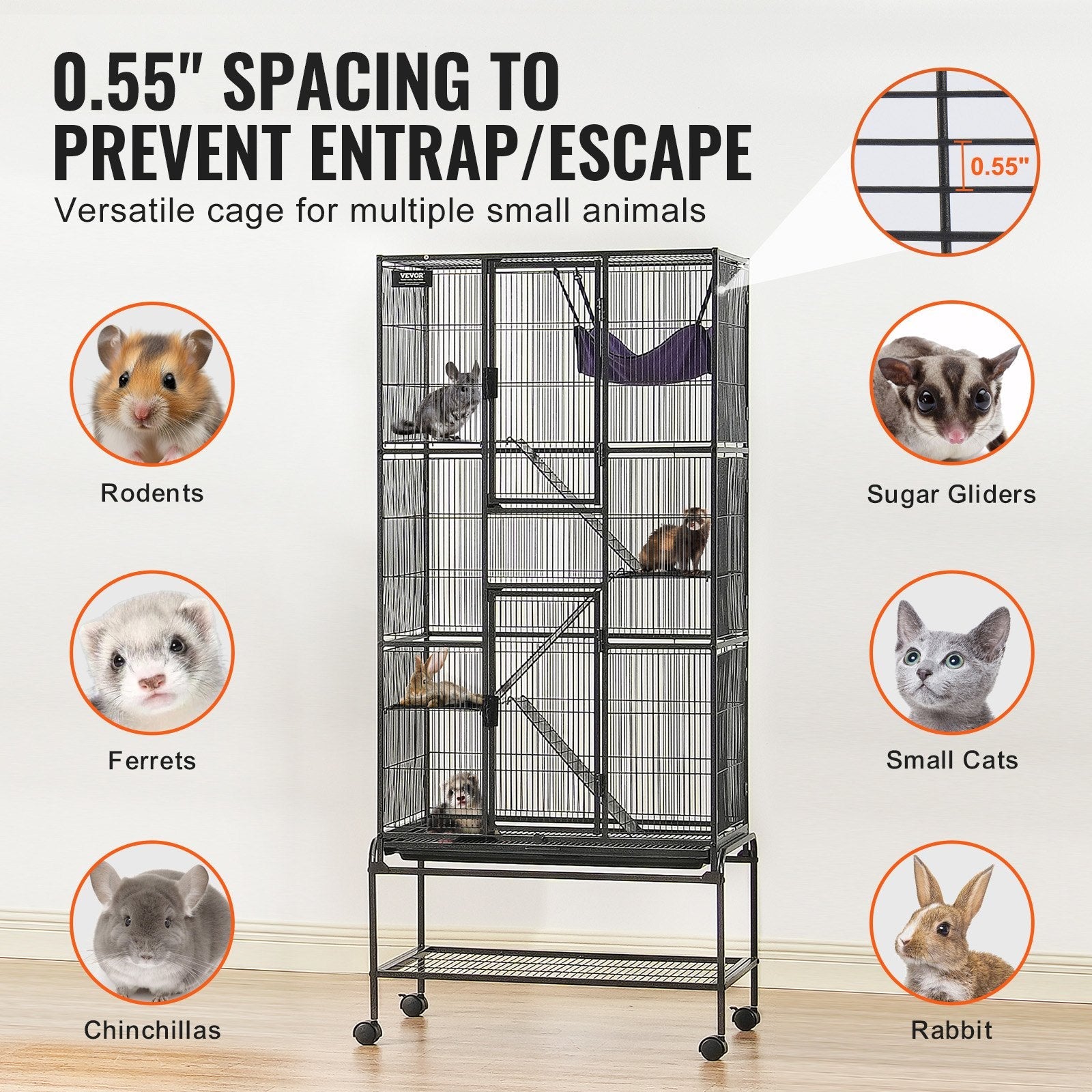 KFX-5530941 4-Tier Rolling Metal Ferret Cage with Platforms, Ramps, and Removable Tray