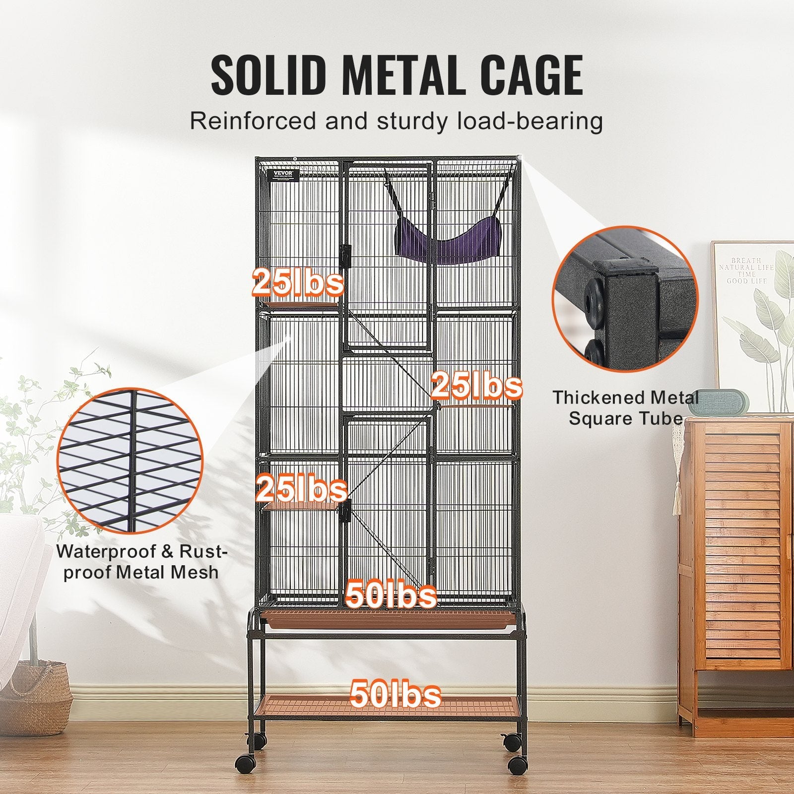KFX-5530941 4-Tier Rolling Metal Ferret Cage with Platforms, Ramps, and Removable Tray