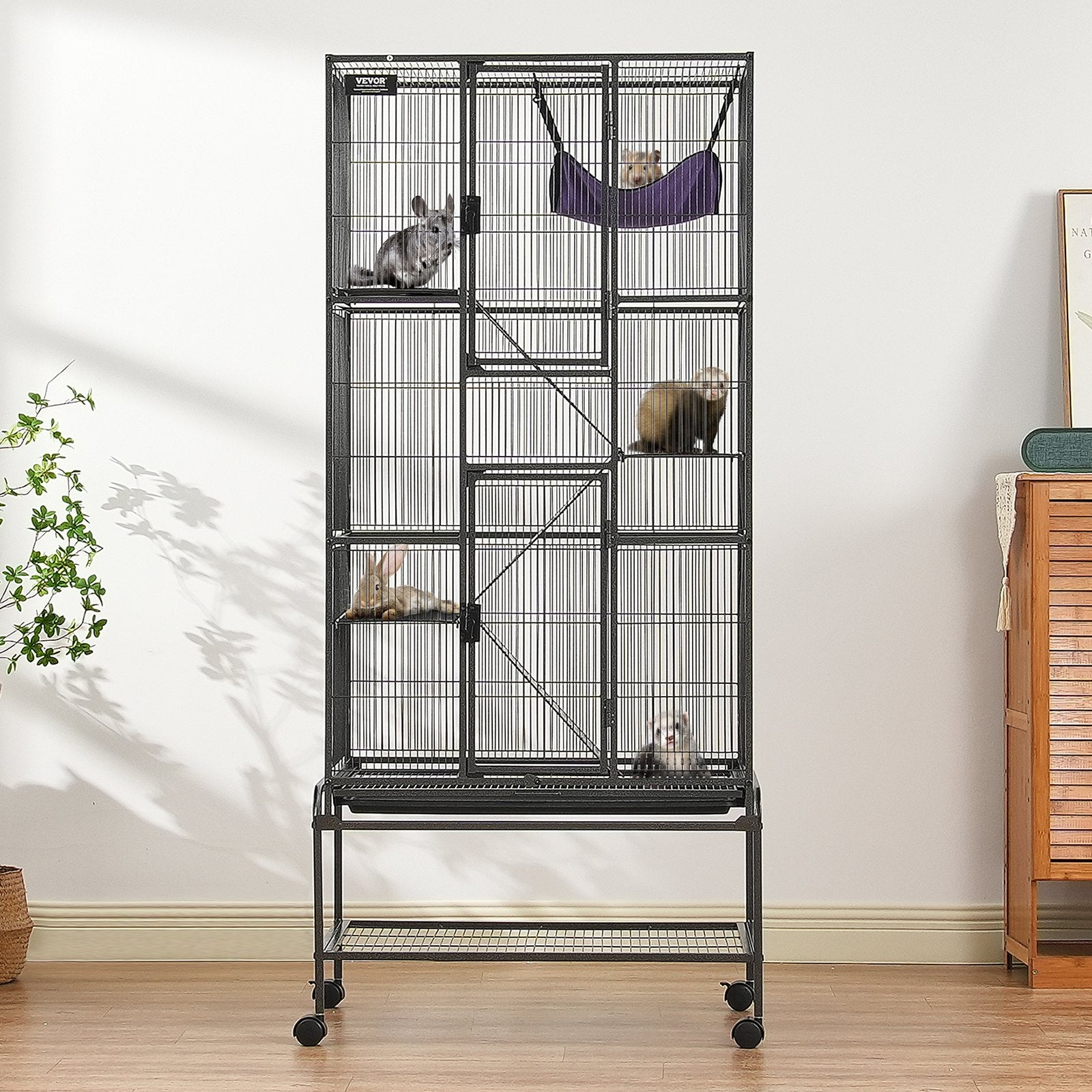KFX-5530941 4-Tier Rolling Metal Ferret Cage with Platforms, Ramps, and Removable Tray