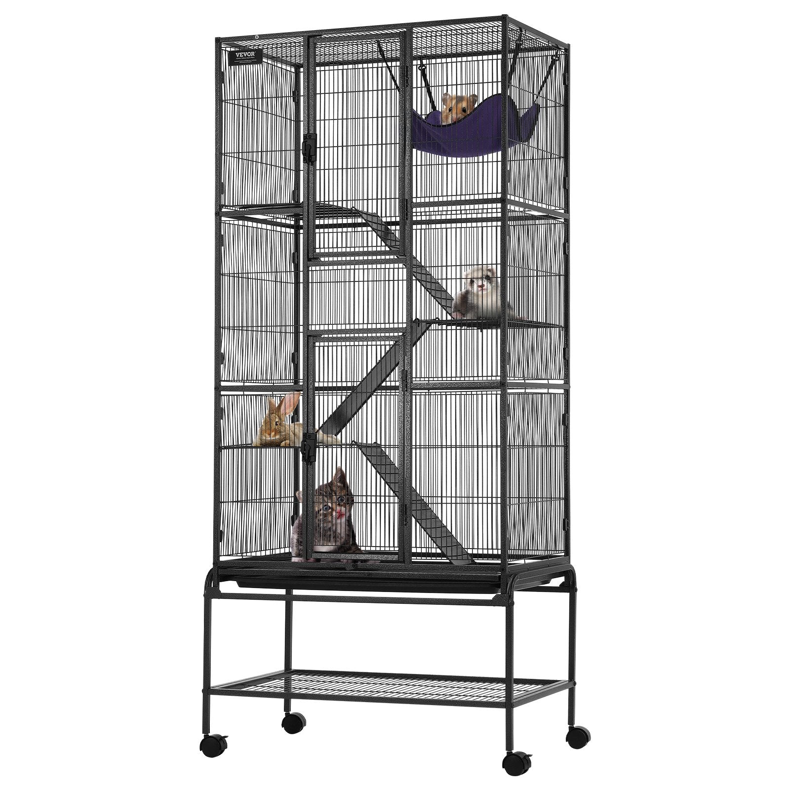 KFX-5530941 4-Tier Rolling Metal Ferret Cage with Platforms, Ramps, and Removable Tray