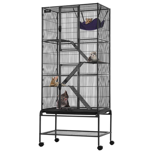KFX-5530941 4-Tier Rolling Metal Ferret Cage with Platforms, Ramps, and Removable Tray