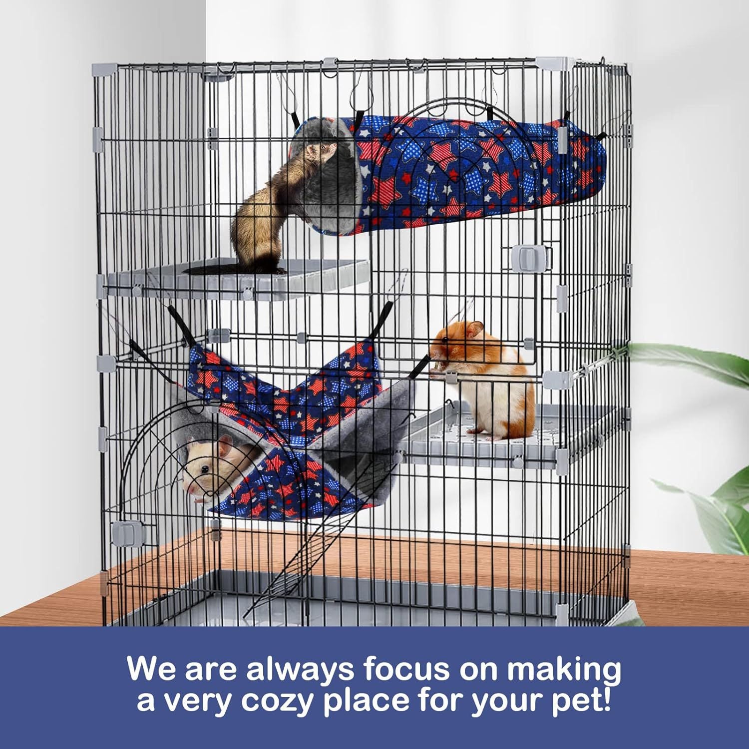 KFX-5532349 Ferret Hammock Set with Hanging Hammocks and Tubular Tunnel for Small Pets