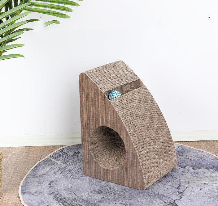 KFX-5533245 Curved Triangle Cat Scratching Board for Claw Sharpening, Corrugated Paper & Wood