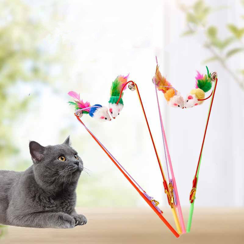 KFX-5533885 Cat Toy: Funny Plastic Fake Hair Mouse Stick for Cats, 31cm